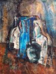 Nature morte aux quatres bouteilles, Techniques mixtes sur toile, 102 x 86 cm, 2008